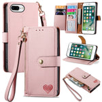 愛心拉鍊掛繩皮革手機殼，適用於 iPhone 11、iPhone 11 Pro、iPhone X / XS、iPhone XR、iPhone XS Max、iPhone 7 Plus / 8 Plus、iPhone 6 Plus / 6s Plus、iPhone 6 / 6s