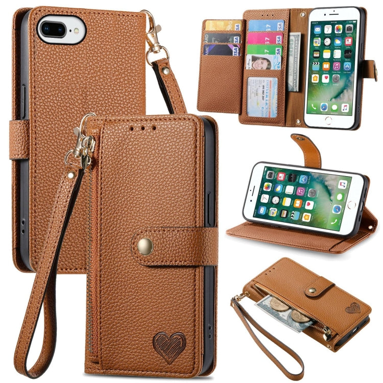 愛心拉鍊掛繩皮革手機殼，適用於 iPhone 11、iPhone 11 Pro、iPhone X / XS、iPhone XR、iPhone XS Max、iPhone 7 Plus / 8 Plus、iPhone 6 Plus / 6s Plus、iPhone 6 / 6s