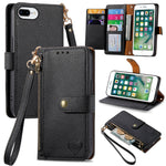 愛心拉鍊掛繩皮革手機殼，適用於 iPhone 11、iPhone 11 Pro、iPhone X / XS、iPhone XR、iPhone XS Max、iPhone 7 Plus / 8 Plus、iPhone 6 Plus / 6s Plus、iPhone 6 / 6s