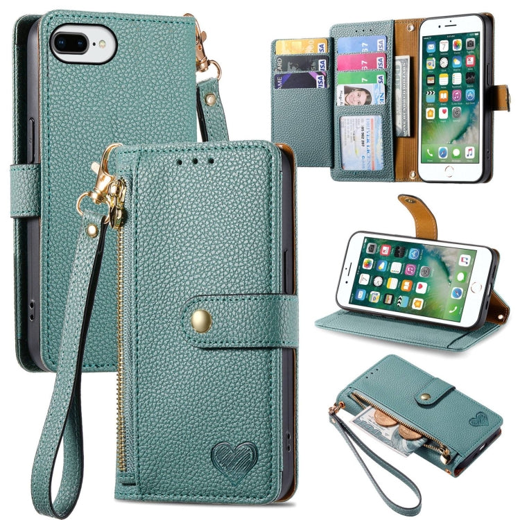 愛心拉鍊掛繩皮革手機殼，適用於 iPhone 11、iPhone 11 Pro、iPhone X / XS、iPhone XR、iPhone XS Max、iPhone 7 Plus / 8 Plus、iPhone 6 Plus / 6s Plus、iPhone 6 / 6s