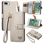 愛心拉鍊掛繩皮革手機殼，適用於 iPhone 11、iPhone 11 Pro、iPhone X / XS、iPhone XR、iPhone XS Max、iPhone 7 Plus / 8 Plus、iPhone 6 Plus / 6s Plus、iPhone 6 / 6s