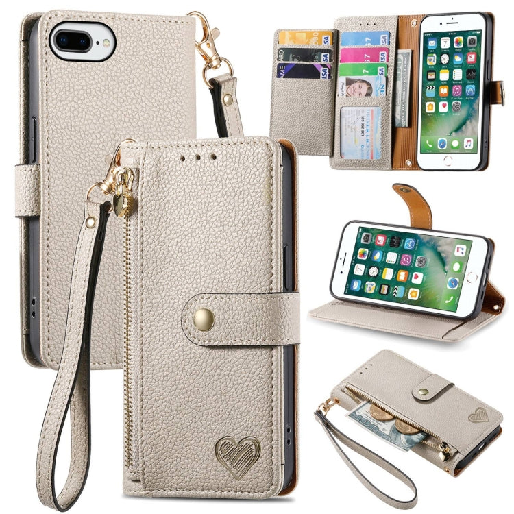 愛心拉鍊掛繩皮革手機殼，適用於 iPhone 11、iPhone 11 Pro、iPhone X / XS、iPhone XR、iPhone XS Max、iPhone 7 Plus / 8 Plus、iPhone 6 Plus / 6s Plus、iPhone 6 / 6s