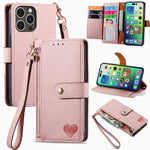 愛心拉鍊掛繩皮革手機殼，適用於 iPhone 17e / 16e，iPhone 17 Pro Max，iPhone 17 Pro，iPhone 17，iPhone Air，iPhone 16 Pro Max，iPhone 16 Pro，iPhone 16 Plus