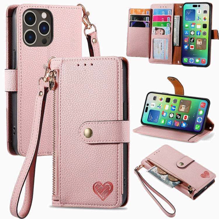 愛心拉鍊掛繩皮革手機殼，適用於 iPhone 17e / 16e，iPhone 17 Pro Max，iPhone 17 Pro，iPhone 17，iPhone Air，iPhone 16 Pro Max，iPhone 16 Pro，iPhone 16 Plus