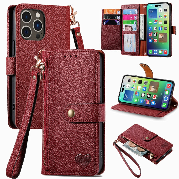 愛心拉鍊掛繩皮革手機殼，適用於 iPhone 17e / 16e，iPhone 17 Pro Max，iPhone 17 Pro，iPhone 17，iPhone Air，iPhone 16 Pro Max，iPhone 16 Pro，iPhone 16 Plus
