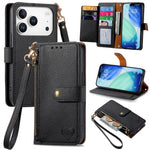 愛心拉鍊掛繩皮革手機殼，適用於 iPhone 17e / 16e，iPhone 17 Pro Max，iPhone 17 Pro，iPhone 17，iPhone Air，iPhone 16 Pro Max，iPhone 16 Pro，iPhone 16 Plus