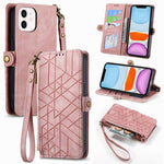 幾何拉鍊錢包側扣皮革手機殼，適用於 iPhone 11、iPhone 11 Pro、iPhone X / XS、iPhone XR、iPhone XS Max、iPhone 7 Plus / 8 Plus、iPhone 6 Plus / 6s Plus、iPhone 6 / 6s