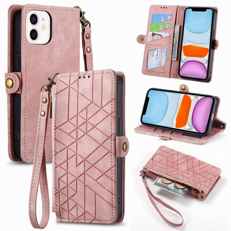 幾何拉鍊錢包側扣皮革手機殼，適用於 iPhone 11、iPhone 11 Pro、iPhone X / XS、iPhone XR、iPhone XS Max、iPhone 7 Plus / 8 Plus、iPhone 6 Plus / 6s Plus、iPhone 6 / 6s