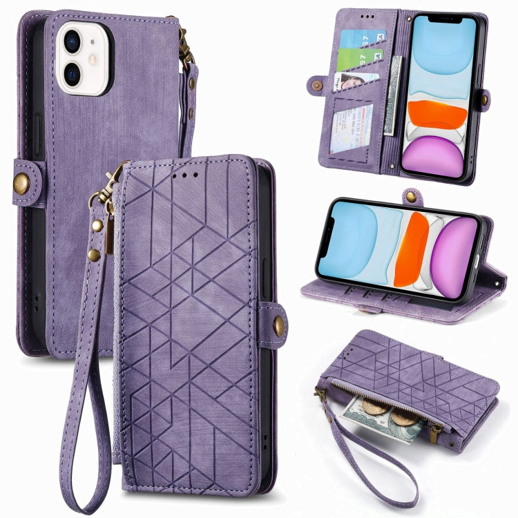 幾何拉鍊錢包側扣皮革手機殼，適用於 iPhone 11、iPhone 11 Pro、iPhone X / XS、iPhone XR、iPhone XS Max、iPhone 7 Plus / 8 Plus、iPhone 6 Plus / 6s Plus、iPhone 6 / 6s
