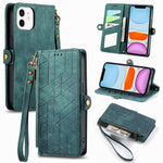 幾何拉鍊錢包側扣皮革手機殼，適用於 iPhone 11、iPhone 11 Pro、iPhone X / XS、iPhone XR、iPhone XS Max、iPhone 7 Plus / 8 Plus、iPhone 6 Plus / 6s Plus、iPhone 6 / 6s