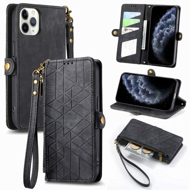 幾何拉鍊錢包側扣皮革手機殼，適用於 iPhone 11、iPhone 11 Pro、iPhone X / XS、iPhone XR、iPhone XS Max、iPhone 7 Plus / 8 Plus、iPhone 6 Plus / 6s Plus、iPhone 6 / 6s