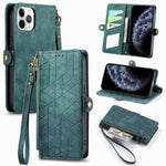 幾何拉鍊錢包側扣皮革手機殼，適用於 iPhone 11、iPhone 11 Pro、iPhone X / XS、iPhone XR、iPhone XS Max、iPhone 7 Plus / 8 Plus、iPhone 6 Plus / 6s Plus、iPhone 6 / 6s