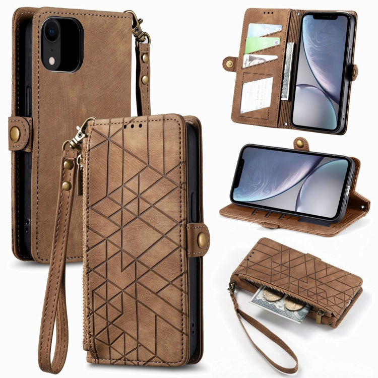 幾何拉鍊錢包側扣皮革手機殼，適用於 iPhone 11、iPhone 11 Pro、iPhone X / XS、iPhone XR、iPhone XS Max、iPhone 7 Plus / 8 Plus、iPhone 6 Plus / 6s Plus、iPhone 6 / 6s