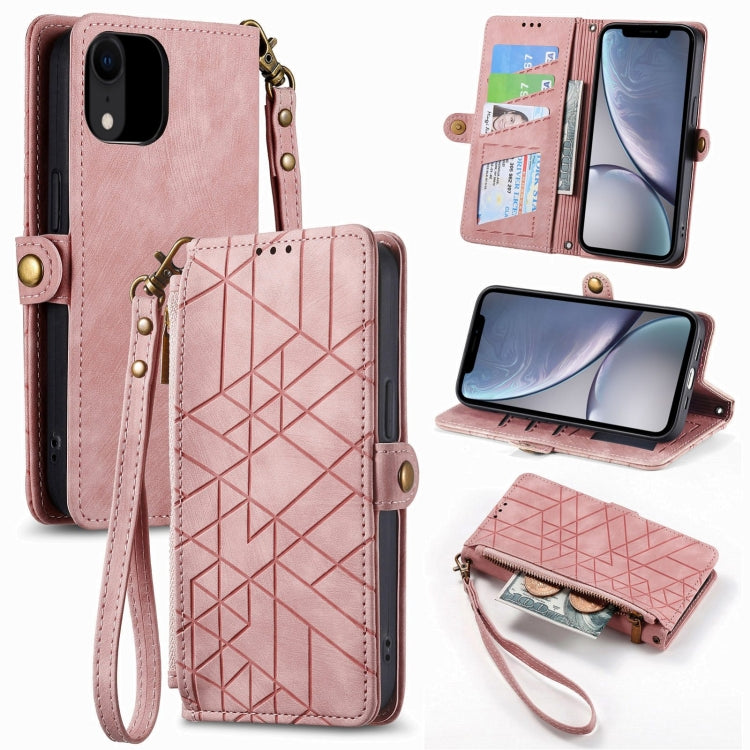 幾何拉鍊錢包側扣皮革手機殼，適用於 iPhone 11、iPhone 11 Pro、iPhone X / XS、iPhone XR、iPhone XS Max、iPhone 7 Plus / 8 Plus、iPhone 6 Plus / 6s Plus、iPhone 6 / 6s