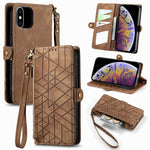 幾何拉鍊錢包側扣皮革手機殼，適用於 iPhone 11、iPhone 11 Pro、iPhone X / XS、iPhone XR、iPhone XS Max、iPhone 7 Plus / 8 Plus、iPhone 6 Plus / 6s Plus、iPhone 6 / 6s