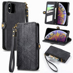 幾何拉鍊錢包側扣皮革手機殼，適用於 iPhone 11、iPhone 11 Pro、iPhone X / XS、iPhone XR、iPhone XS Max、iPhone 7 Plus / 8 Plus、iPhone 6 Plus / 6s Plus、iPhone 6 / 6s