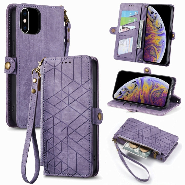 幾何拉鍊錢包側扣皮革手機殼，適用於 iPhone 11、iPhone 11 Pro、iPhone X / XS、iPhone XR、iPhone XS Max、iPhone 7 Plus / 8 Plus、iPhone 6 Plus / 6s Plus、iPhone 6 / 6s