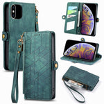 幾何拉鍊錢包側扣皮革手機殼，適用於 iPhone 11、iPhone 11 Pro、iPhone X / XS、iPhone XR、iPhone XS Max、iPhone 7 Plus / 8 Plus、iPhone 6 Plus / 6s Plus、iPhone 6 / 6s