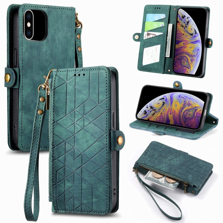 幾何拉鍊錢包側扣皮革手機殼，適用於 iPhone 11、iPhone 11 Pro、iPhone X / XS、iPhone XR、iPhone XS Max、iPhone 7 Plus / 8 Plus、iPhone 6 Plus / 6s Plus、iPhone 6 / 6s