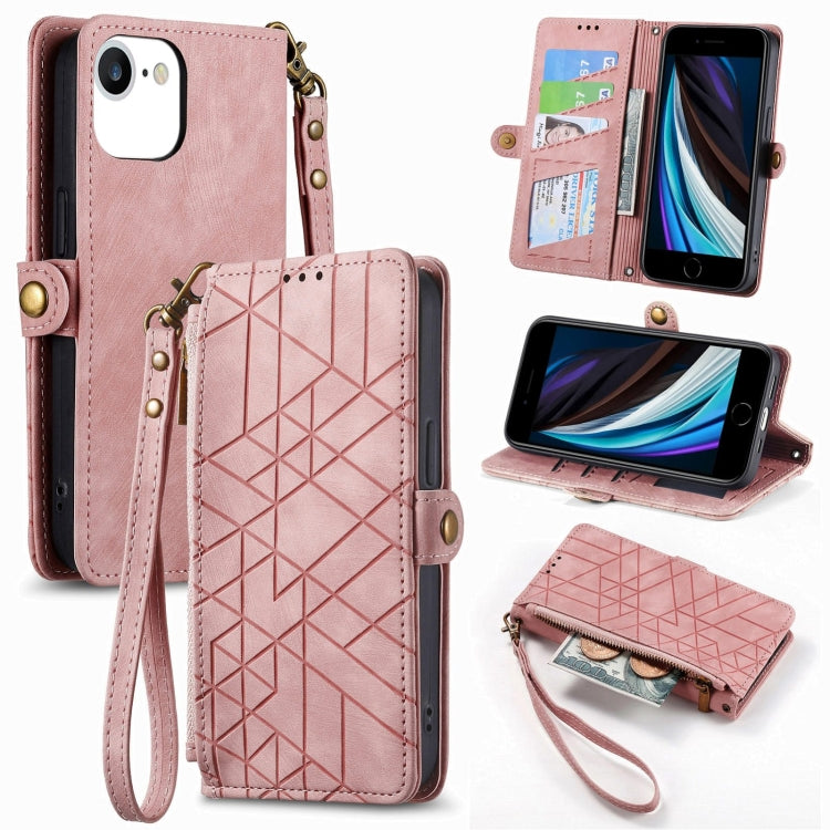 幾何拉鍊錢包側扣皮革手機殼，適用於 iPhone 14 Pro Max、iPhone 7 / 8 / SE 2022、iPhone 13 Pro Max、iPhone 13 Pro、iPhone 13、iPhone 12 / 12 Pro、iPhone 12 Pro Max、iPhone 11 Pro Max