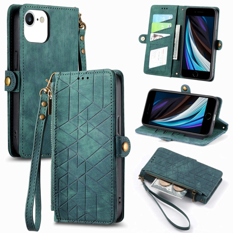 幾何拉鍊錢包側扣皮革手機殼，適用於 iPhone 14 Pro Max、iPhone 7 / 8 / SE 2022、iPhone 13 Pro Max、iPhone 13 Pro、iPhone 13、iPhone 12 / 12 Pro、iPhone 12 Pro Max、iPhone 11 Pro Max