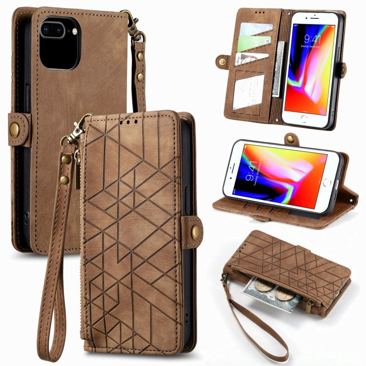 幾何拉鍊錢包側扣皮革手機殼，適用於 iPhone 11、iPhone 11 Pro、iPhone X / XS、iPhone XR、iPhone XS Max、iPhone 7 Plus / 8 Plus、iPhone 6 Plus / 6s Plus、iPhone 6 / 6s