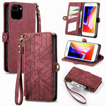 幾何拉鍊錢包側扣皮革手機殼，適用於 iPhone 11、iPhone 11 Pro、iPhone X / XS、iPhone XR、iPhone XS Max、iPhone 7 Plus / 8 Plus、iPhone 6 Plus / 6s Plus、iPhone 6 / 6s