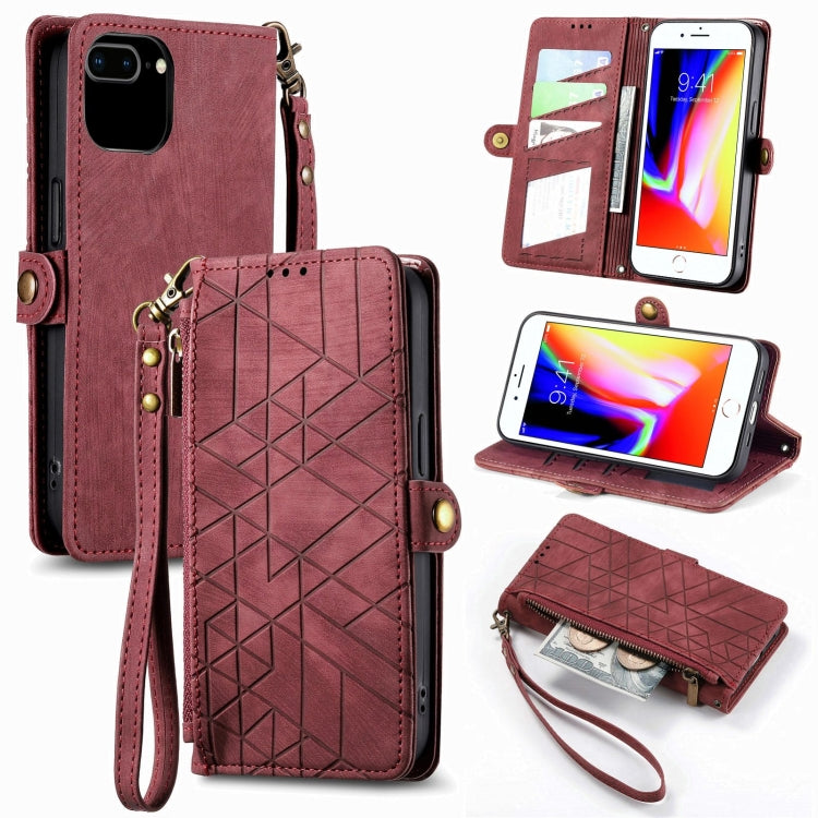幾何拉鍊錢包側扣皮革手機殼，適用於 iPhone 11、iPhone 11 Pro、iPhone X / XS、iPhone XR、iPhone XS Max、iPhone 7 Plus / 8 Plus、iPhone 6 Plus / 6s Plus、iPhone 6 / 6s