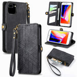 幾何拉鍊錢包側扣皮革手機殼，適用於 iPhone 11、iPhone 11 Pro、iPhone X / XS、iPhone XR、iPhone XS Max、iPhone 7 Plus / 8 Plus、iPhone 6 Plus / 6s Plus、iPhone 6 / 6s