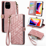 幾何拉鍊錢包側扣皮革手機殼，適用於 iPhone 11、iPhone 11 Pro、iPhone X / XS、iPhone XR、iPhone XS Max、iPhone 7 Plus / 8 Plus、iPhone 6 Plus / 6s Plus、iPhone 6 / 6s