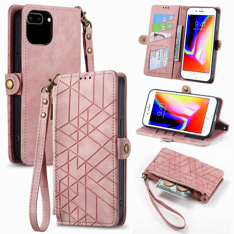 幾何拉鍊錢包側扣皮革手機殼，適用於 iPhone 11、iPhone 11 Pro、iPhone X / XS、iPhone XR、iPhone XS Max、iPhone 7 Plus / 8 Plus、iPhone 6 Plus / 6s Plus、iPhone 6 / 6s