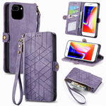 幾何拉鍊錢包側扣皮革手機殼，適用於 iPhone 11、iPhone 11 Pro、iPhone X / XS、iPhone XR、iPhone XS Max、iPhone 7 Plus / 8 Plus、iPhone 6 Plus / 6s Plus、iPhone 6 / 6s