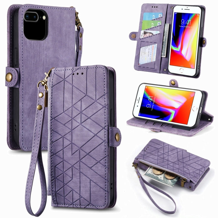幾何拉鍊錢包側扣皮革手機殼，適用於 iPhone 11、iPhone 11 Pro、iPhone X / XS、iPhone XR、iPhone XS Max、iPhone 7 Plus / 8 Plus、iPhone 6 Plus / 6s Plus、iPhone 6 / 6s