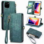 幾何拉鍊錢包側扣皮革手機殼，適用於 iPhone 11、iPhone 11 Pro、iPhone X / XS、iPhone XR、iPhone XS Max、iPhone 7 Plus / 8 Plus、iPhone 6 Plus / 6s Plus、iPhone 6 / 6s