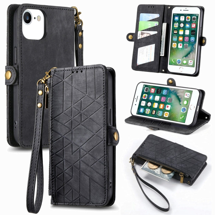 幾何拉鍊錢包側扣皮革手機殼，適用於 iPhone 11、iPhone 11 Pro、iPhone X / XS、iPhone XR、iPhone XS Max、iPhone 7 Plus / 8 Plus、iPhone 6 Plus / 6s Plus、iPhone 6 / 6s