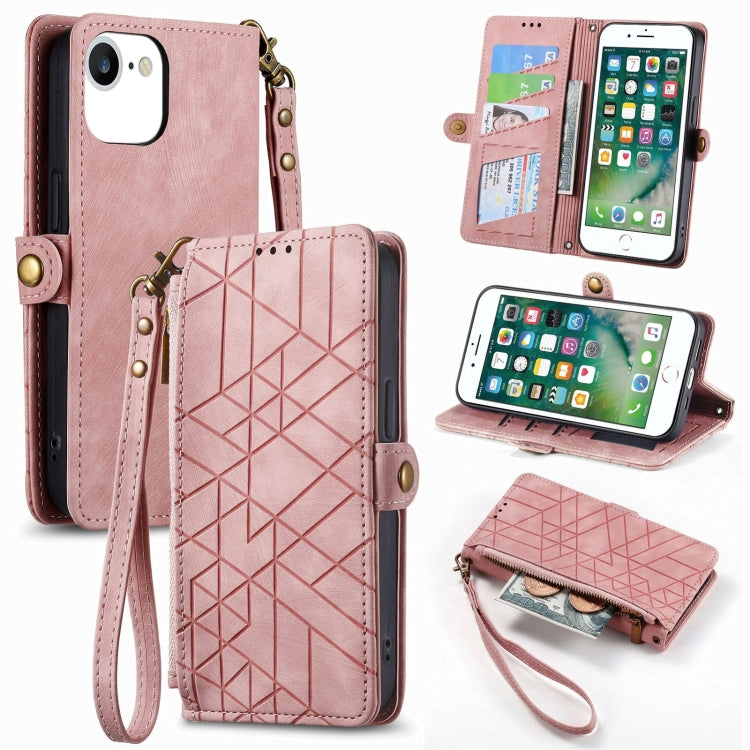 幾何拉鍊錢包側扣皮革手機殼，適用於 iPhone 11、iPhone 11 Pro、iPhone X / XS、iPhone XR、iPhone XS Max、iPhone 7 Plus / 8 Plus、iPhone 6 Plus / 6s Plus、iPhone 6 / 6s