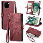 幾何拉鍊錢包側扣皮革手機殼，適用於 iPhone 11、iPhone 11 Pro、iPhone X / XS、iPhone XR、iPhone XS Max、iPhone 7 Plus / 8 Plus、iPhone 6 Plus / 6s Plus、iPhone 6 / 6s