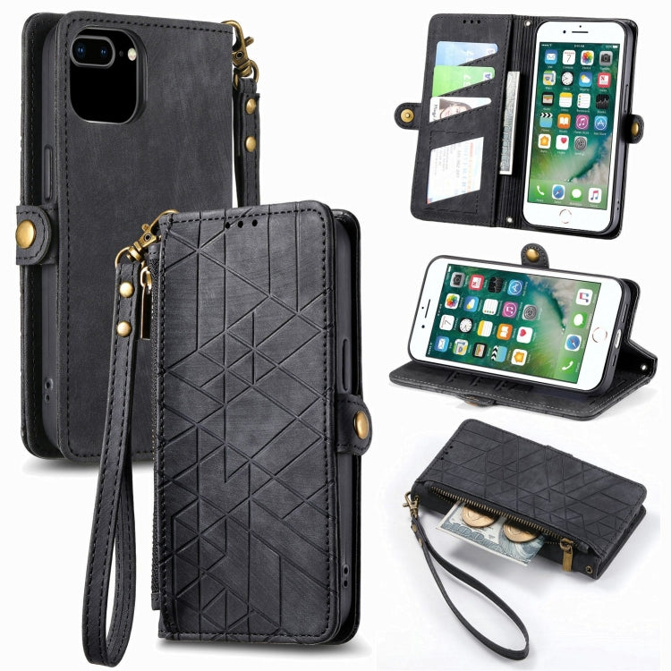 幾何拉鍊錢包側扣皮革手機殼，適用於 iPhone 11、iPhone 11 Pro、iPhone X / XS、iPhone XR、iPhone XS Max、iPhone 7 Plus / 8 Plus、iPhone 6 Plus / 6s Plus、iPhone 6 / 6s