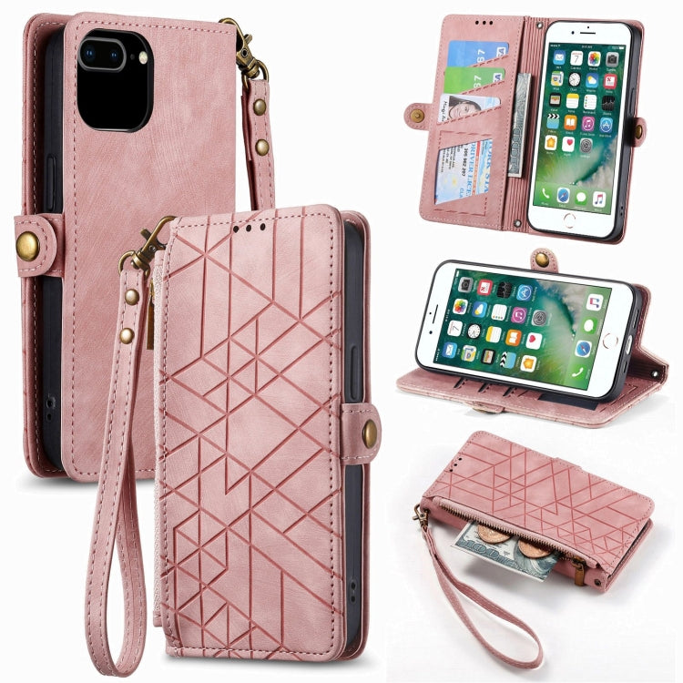 幾何拉鍊錢包側扣皮革手機殼，適用於 iPhone 11、iPhone 11 Pro、iPhone X / XS、iPhone XR、iPhone XS Max、iPhone 7 Plus / 8 Plus、iPhone 6 Plus / 6s Plus、iPhone 6 / 6s