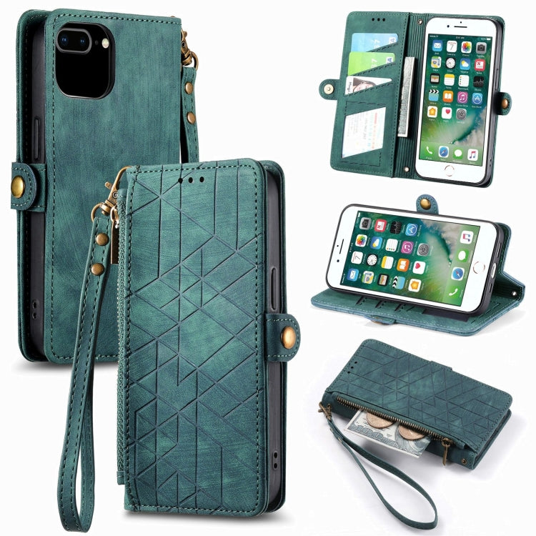 幾何拉鍊錢包側扣皮革手機殼，適用於 iPhone 11、iPhone 11 Pro、iPhone X / XS、iPhone XR、iPhone XS Max、iPhone 7 Plus / 8 Plus、iPhone 6 Plus / 6s Plus、iPhone 6 / 6s