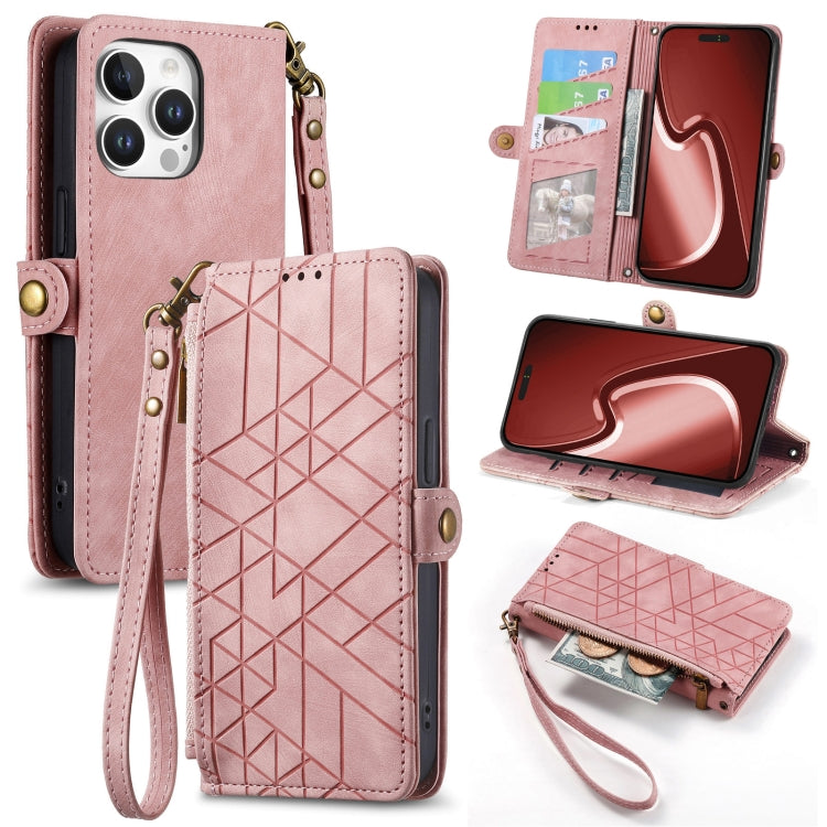 幾何拉鍊錢包側扣皮革手機殼，適用於 iPhone 17e / 16e、iPhone 17 Pro Max、iPhone 17 Pro、iPhone 17、iPhone Air、iPhone 16 Pro Max、iPhone 16 Pro、iPhone 16 Plus