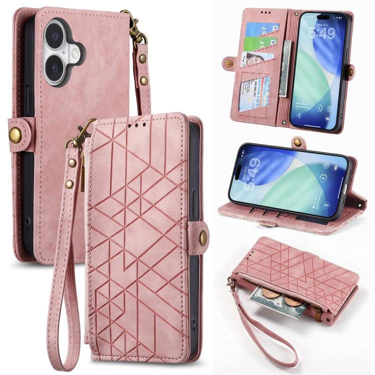 幾何拉鍊錢包側扣皮革手機殼，適用於 iPhone 17e / 16e、iPhone 17 Pro Max、iPhone 17 Pro、iPhone 17、iPhone Air、iPhone 16 Pro Max、iPhone 16 Pro、iPhone 16 Plus