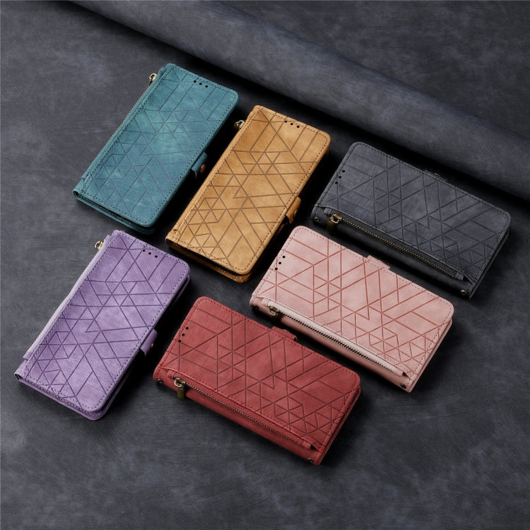 幾何拉鍊錢包側扣皮革手機殼，適用於 iPhone 11、iPhone 11 Pro、iPhone X / XS、iPhone XR、iPhone XS Max、iPhone 7 Plus / 8 Plus、iPhone 6 Plus / 6s Plus、iPhone 6 / 6s