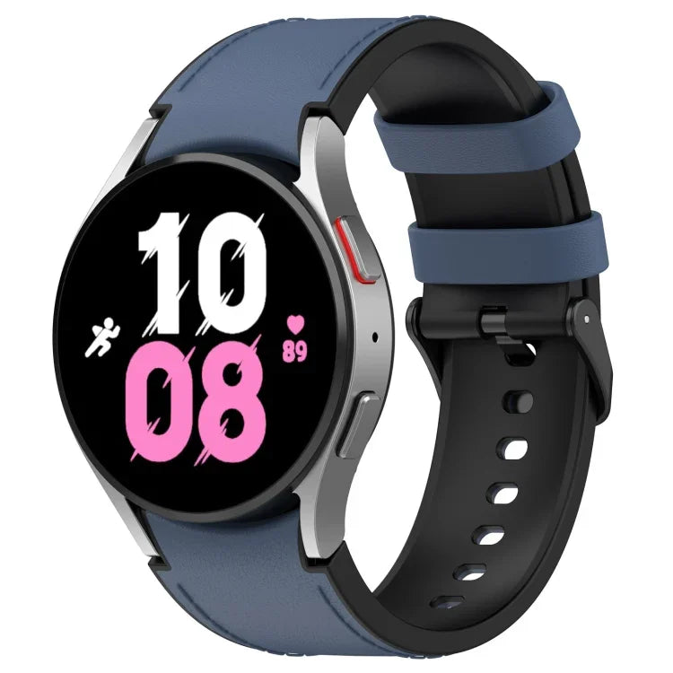 矽膠皮革黑色扣環錶帶，適用於 Samsung Galaxy Watch 6 Classic，Samsung Galaxy Watch 6