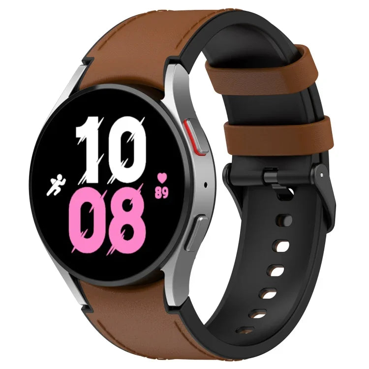 矽膠皮革黑色扣環錶帶，適用於 Samsung Galaxy Watch 6 Classic，Samsung Galaxy Watch 6