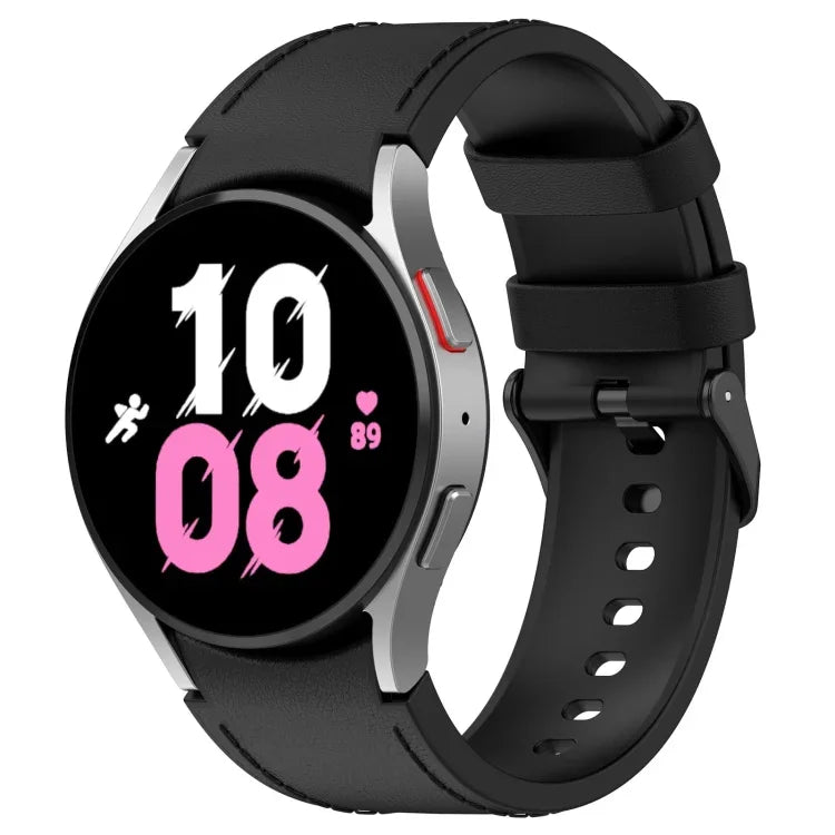 矽膠皮革黑色扣環錶帶，尺寸：S，適用於 Samsung Galaxy Watch 6 Classic，Samsung Galaxy Watch 6