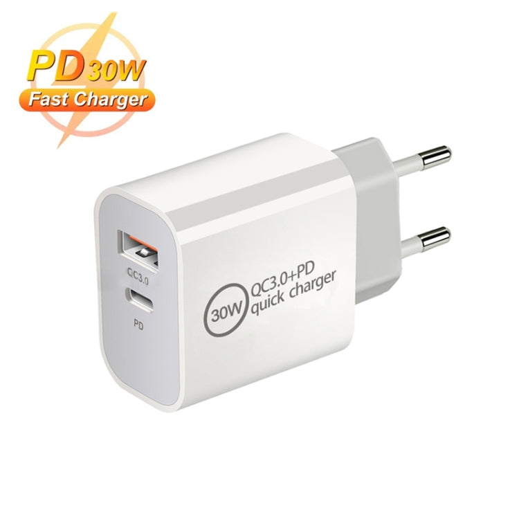 PD30W USB-C / Type-C + QC3.0 USB 雙埠充電器附 1米 USB 轉 8 Pin 數據線，歐規插頭，美規插頭，澳規插頭