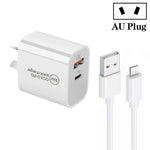 PD30W USB-C / Type-C + QC3.0 USB 雙埠充電器附 1米 USB 轉 8 Pin 數據線，歐規插頭，美規插頭，澳規插頭