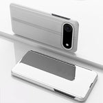 電鍍鏡面橫向翻蓋帶支架皮革手機殼，適用於iPhone 17e / 16e、iPhone 17 Pro Max、iPhone 17 Pro、iPhone 17、iPhone Air、iPhone 16 Pro Max