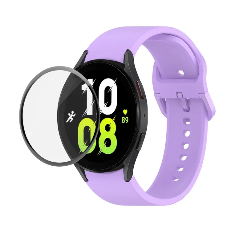 JUNSUNMAY Silicone Adjustable Strap + Full Coverage PMMA Screen Protector Kit, For Samsung Galaxy Watch5 40mm, For Samsung Galaxy Watch4 44mm, For Samsung Galaxy Watch4 40mm